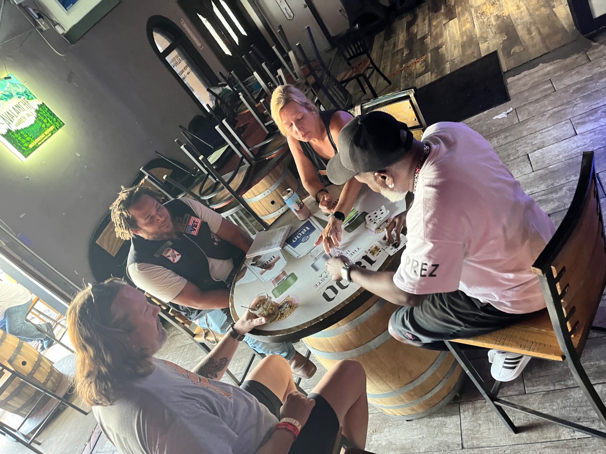 A wider view of the four-player Florida Spades game